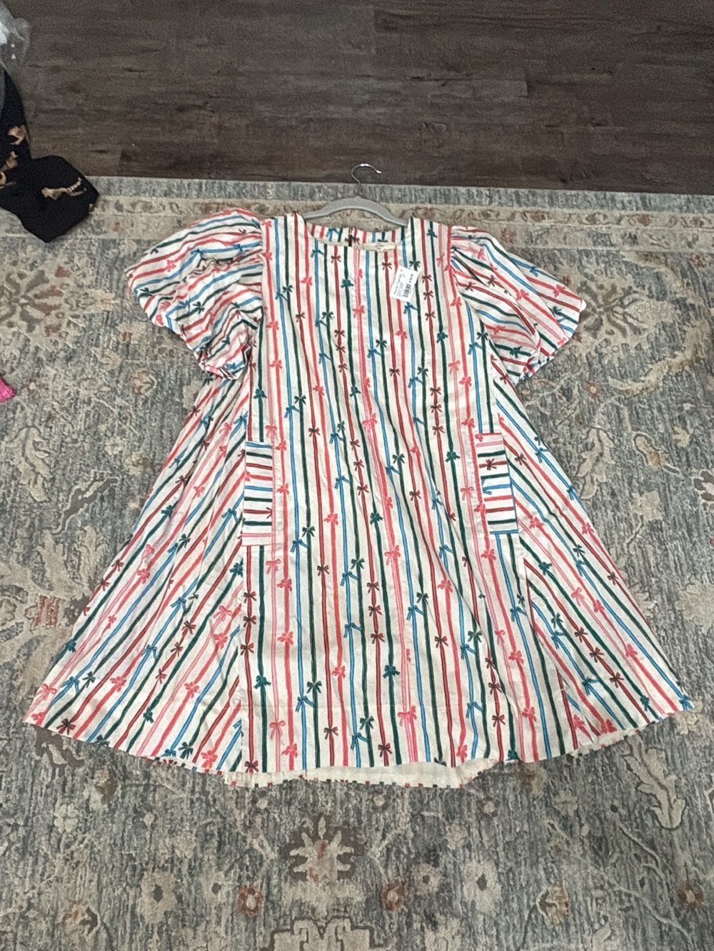 NWT Striped Mini Dress with Bow Print - Pink, Teal, Red